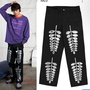 Pleasures Wretch Work Trousers Black Pants Screen Printed Workwear sz 36 NWT